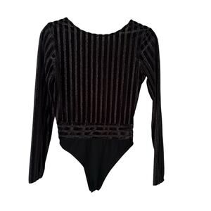 Superdown black velvet striped open-back long sleeve bodysuit size S